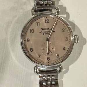 Shinola Silver Watch with Tan Dial